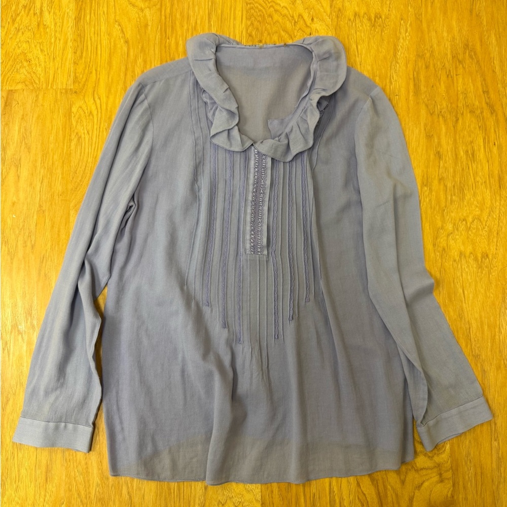 Elie Tahari Ruffle Front 100% Cotton Blouse